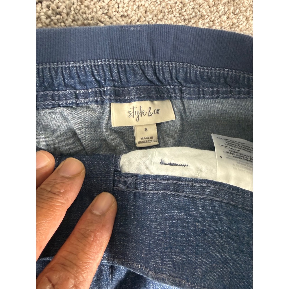 Style & Co Womens Dark Wash Denim Cargo Shorts Size 8 Elastic Waist Casual
